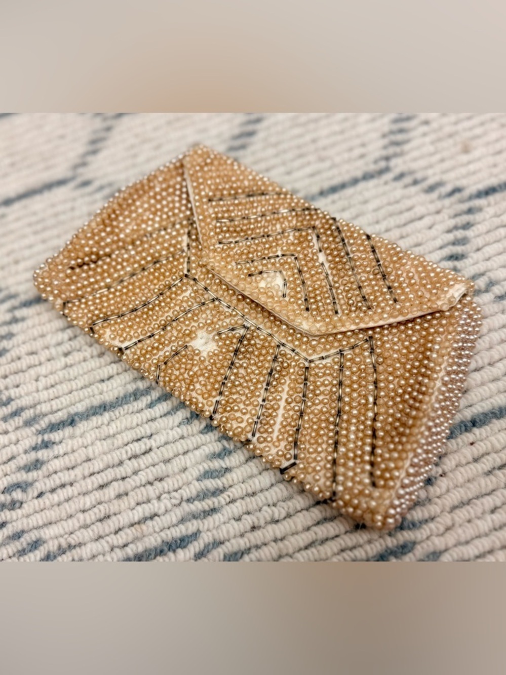 RICCI Vintage 50’s/60’s Creamy Faux Pearl Chevron Beaded Envelope Clutch Purse - Picture 4 of 16